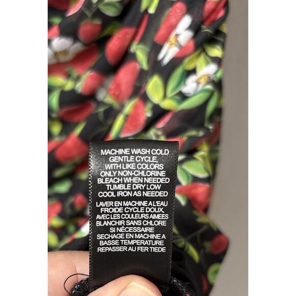NWT AFRM Noir Strawberry Floral Print Mesh Sexy Dress Ruched Body Con Size L - Picture 9 of 14